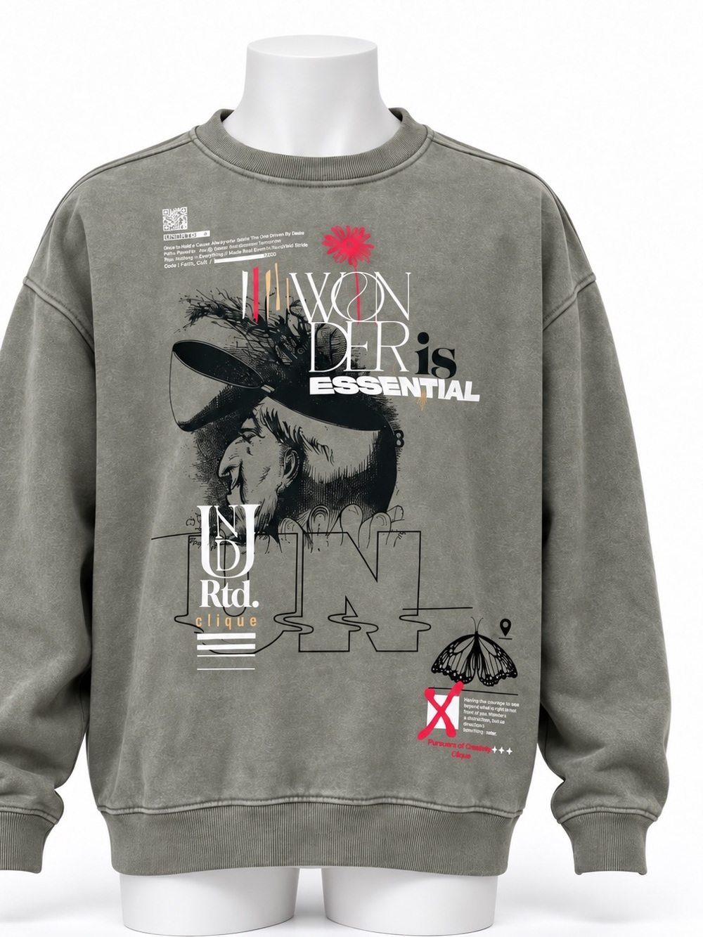 UNDRTD Vintage Olive Graphic Crewneck Sweatshirt